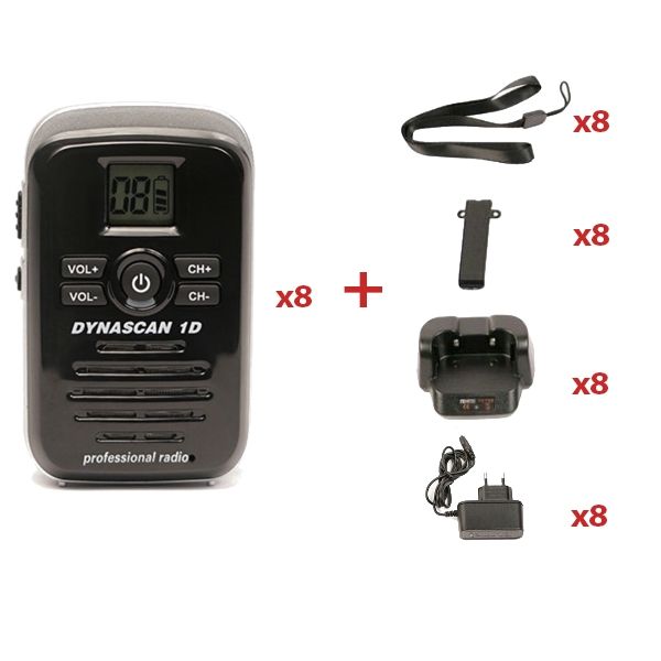 Dynascan 1D Walkie Talkie 8-pack (zwart)