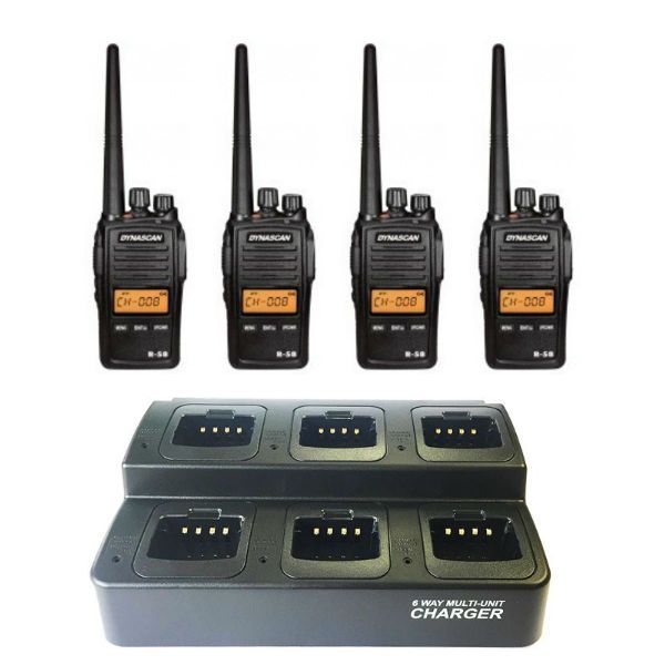 Pakket van 4 Dynascan R-58 portofoons + multi-oplader