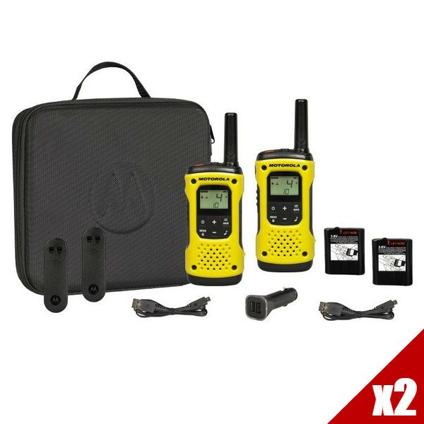 Walkie Talkies Pakket voor Wintersport: 4 Motorola T92 H2O + 4 Oorhaak Headsets