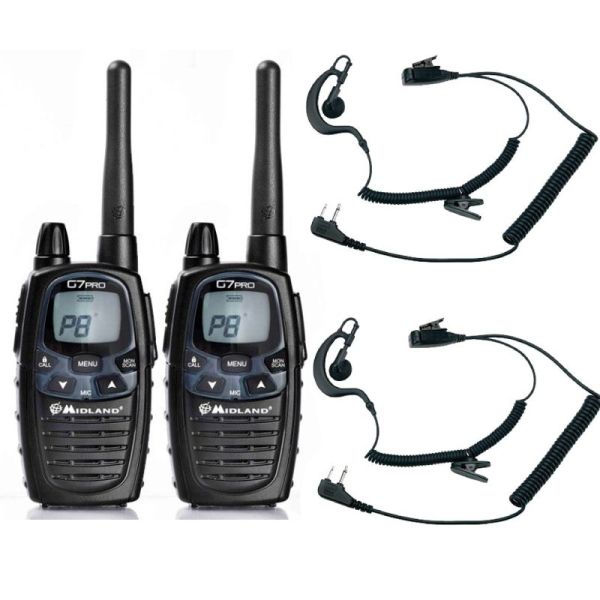 Midland G7L PRO + 2 A21M oortjes met 2-pins aansluiting