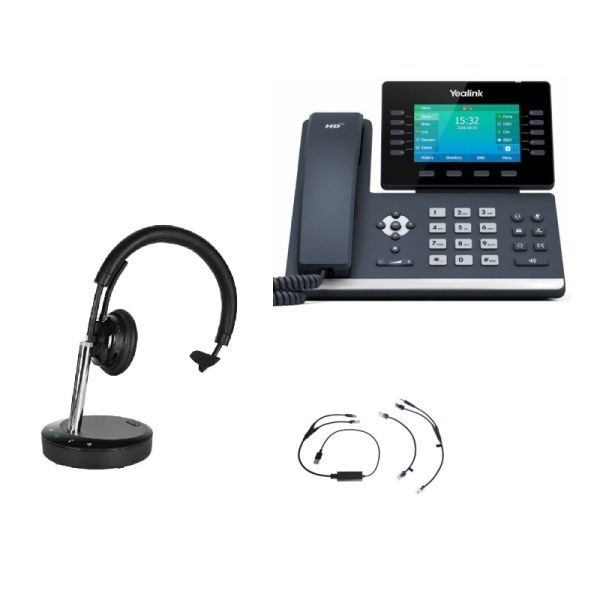 Pakket Yealink T54W + elektronische hookswitch (EHS) + Cleyver DECT2 USB Mono