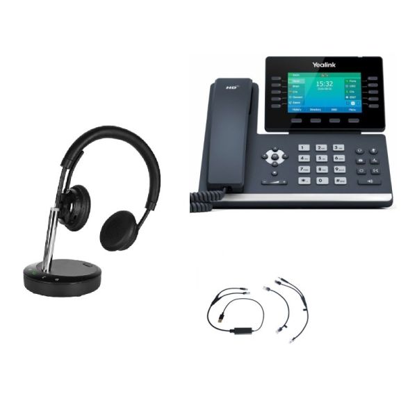 Pakket Yealink T54W + elektronische hookswitch (EHS) + Cleyver DECT2 USB Duo