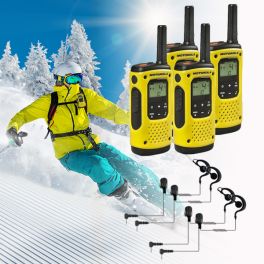 Walkie Talkies Pakket voor Wintersport: 4 Motorola T92 H2O + 4 Oorhaak Headsets