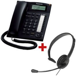 Panasonic KX-TS880 Zwart + Panasonic RP-TCA 400-headset (2,5 mm-aansluiting)