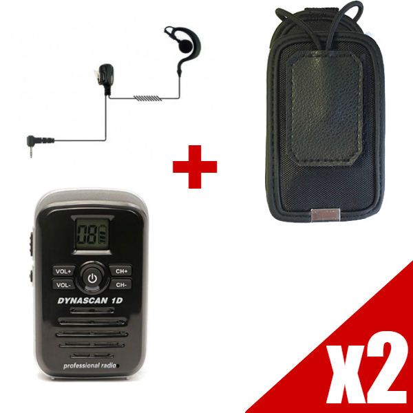 Pack: 2x Dynascan D1 (Zwart) + 2x Oorhaak Headset + 2x Hoes