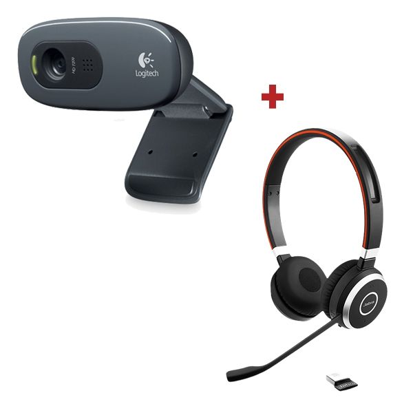 Logitech C270 webcam + Jabra Evolve 65 UC Stereo Bluetooth Headset