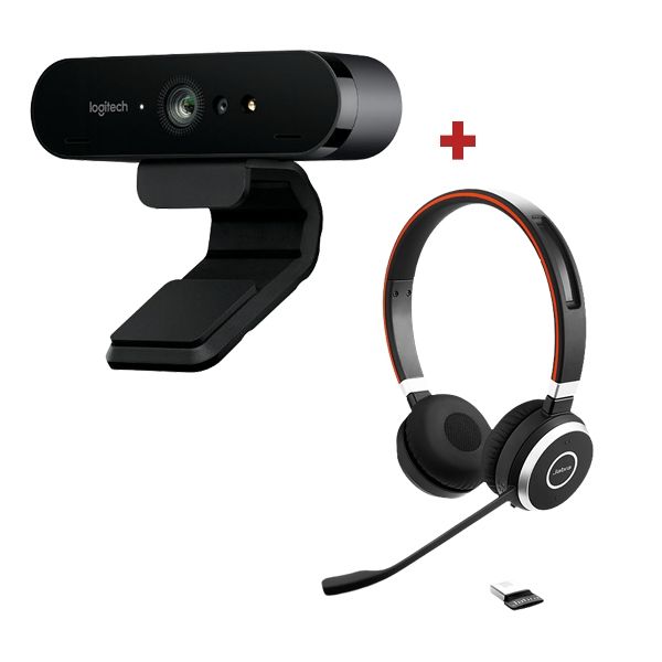 Logitech BRIO Webcam + Jabra Evolve 65 UC Stereo Bluetooth Headset