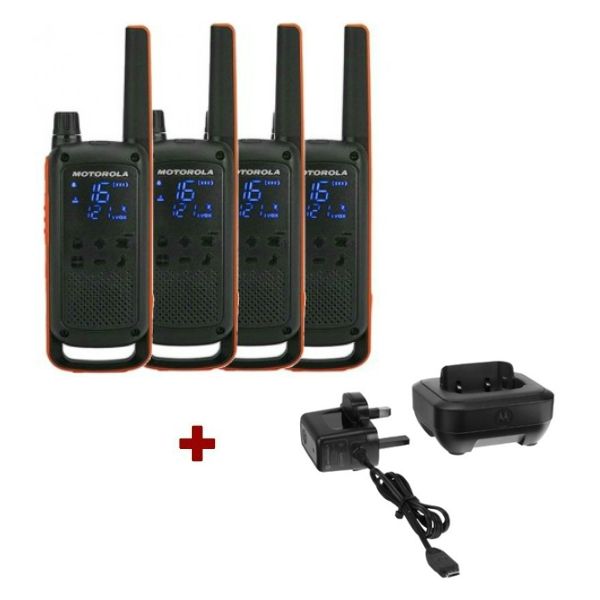 Motorola Talkabout T82 4-Pack + 4x Bureau Opladers