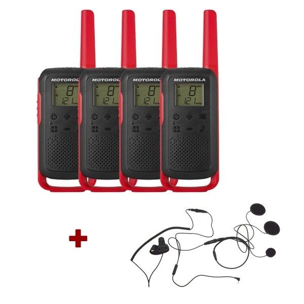 Motorola Talkabout T62 (rood) 4-Pack + 4x gesloten helm headsets