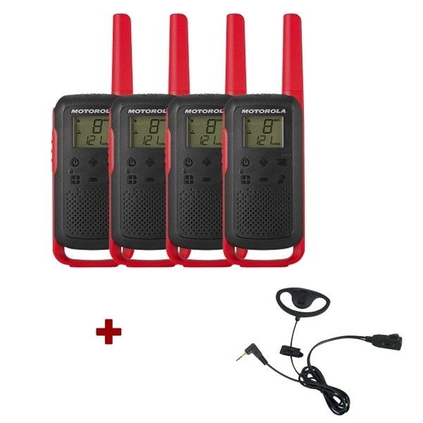 Motorola Talkabout T62 (rood) 4-Pack + 4x D-vormige headsets